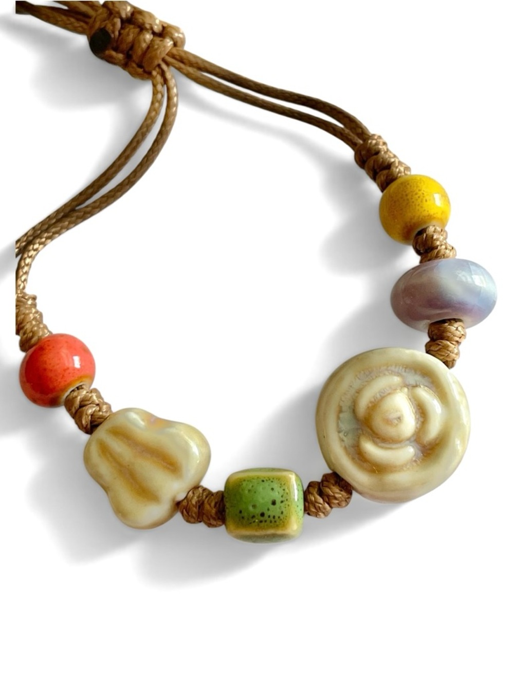 Handcrafted Multicolor Ceramic Flower Bead Bracelet